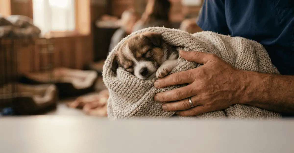 UPAWS staff caring for a rescued puppy during the parvovirus outbreak