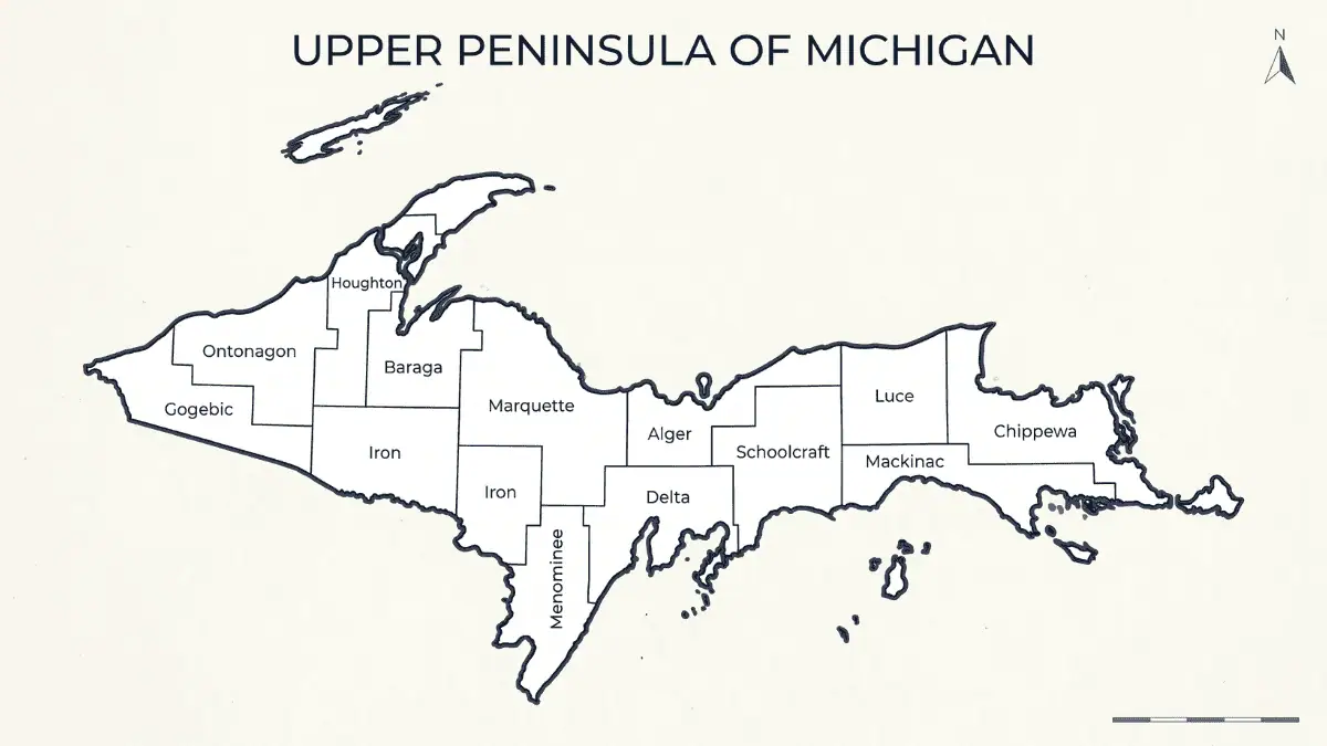 Map of Michiganโs Upper Peninsula for the State of Superior article