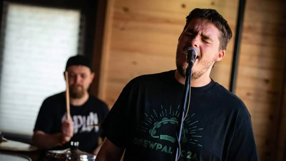 Singer performing at Drewpalooza at Pine Grove Bar in Republic, Michigan
