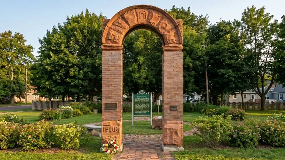 Italian Hall memorial arch in Calumet, Michigan