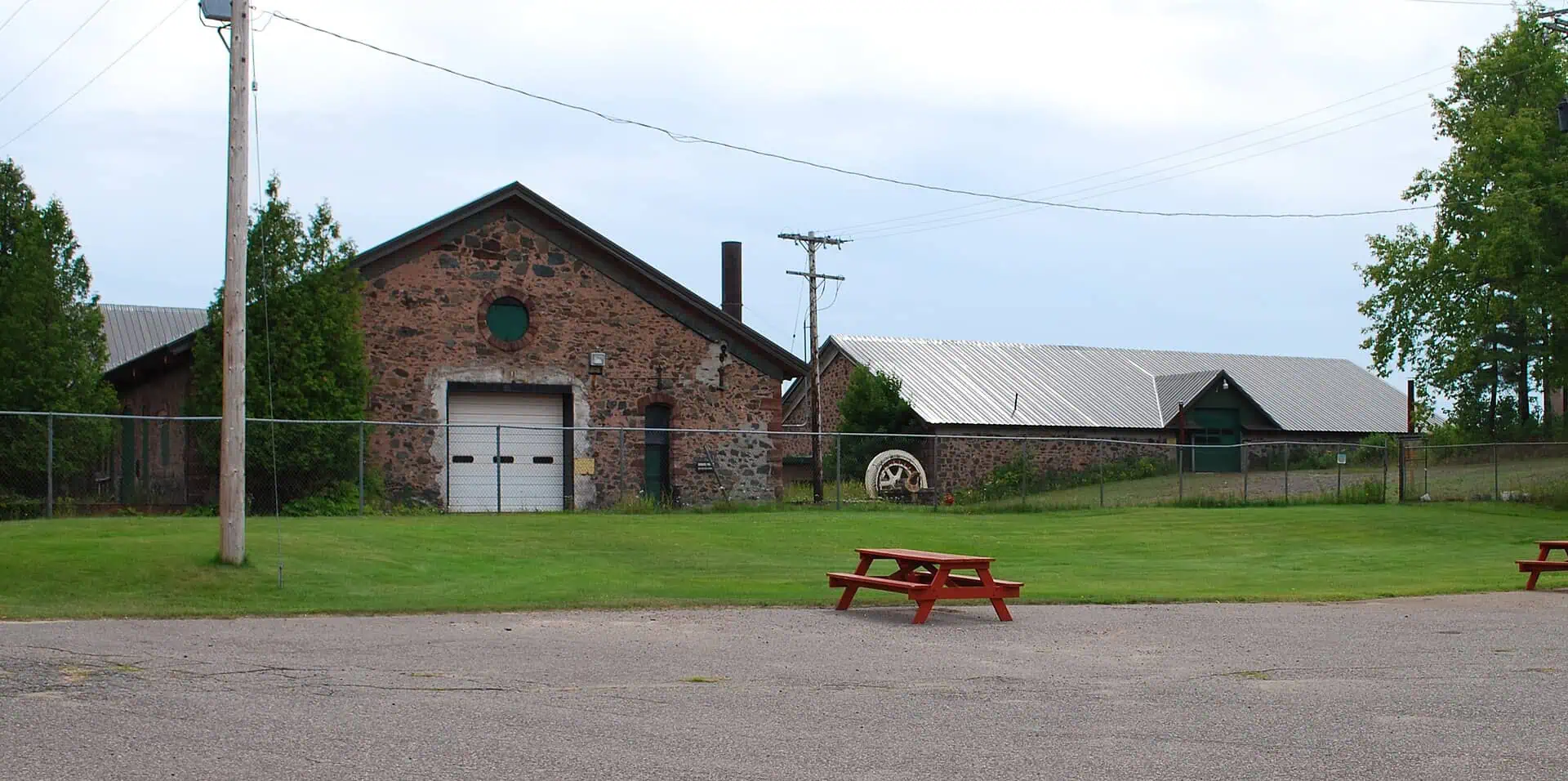 The concrete obelisk headframes and buildings of the Cliffs Shaft Mine in Ishpeming, Michigan.