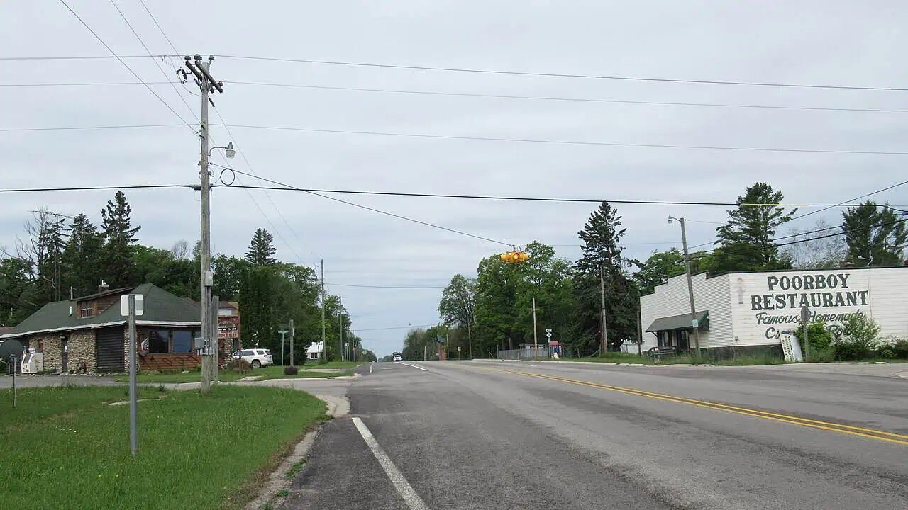 The flat, straight M-28 highway corridor near McMillan in Michigan's eastern Upper Peninsula