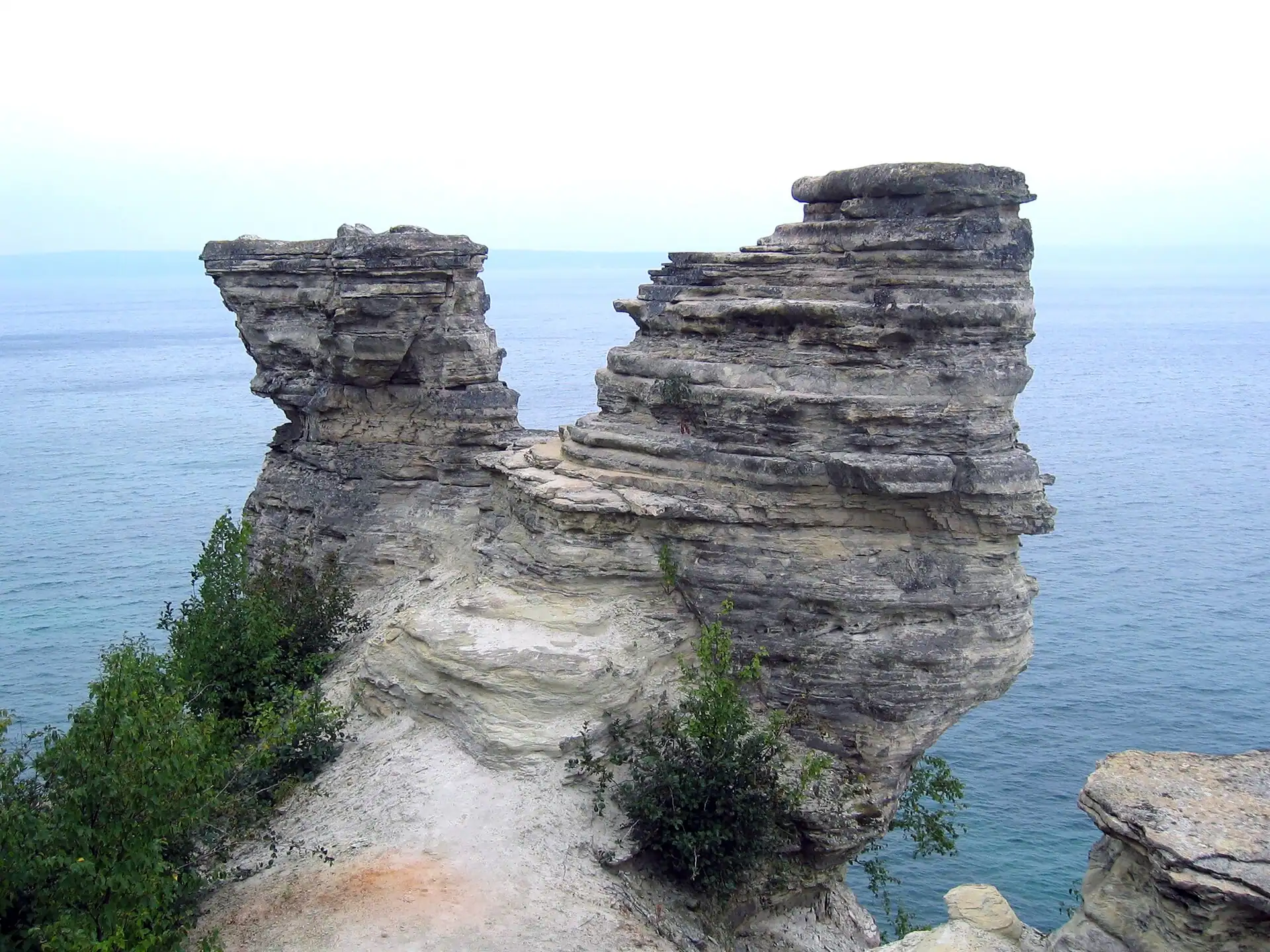 The Miners Castle sandstone formation at Pictured Rocks in 2004, showing both turrets before one collapsed.