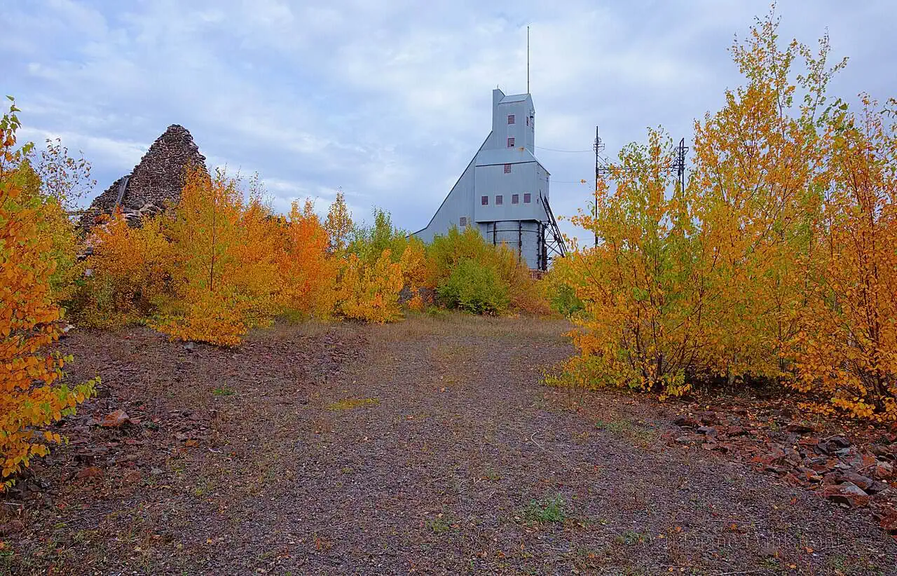 The Quincy Mine No. 2 shaft-rockhouse standing on the hillside above Hancock, Michigan.