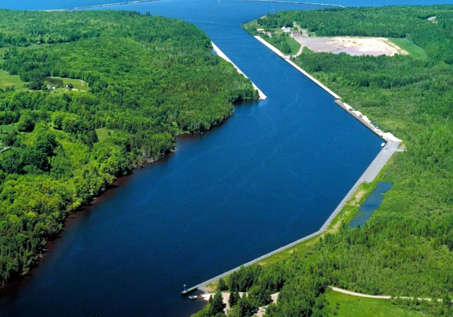 Aerial view of the north end of the Keweenaw Waterway near McLain State Park, Michigan