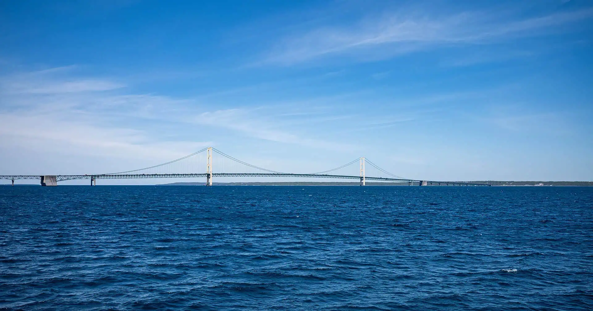 The Mackinac Bridge seen from the Straits of Mackinac