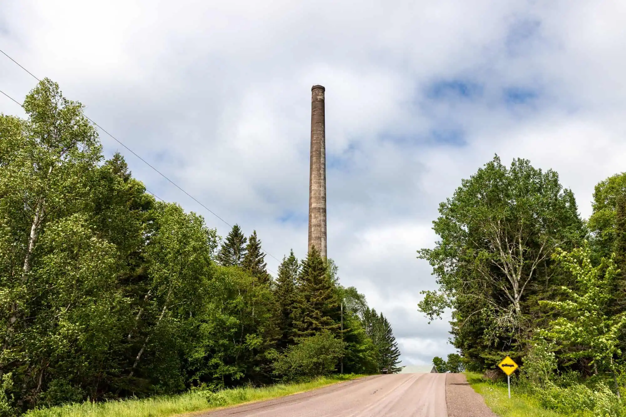 The 1923 concrete smokestack of the stamp mill at Gay, Keweenaw County. Photo: Paul R. Burley, CC BY-SA 4.0, via Wikimedia Commons